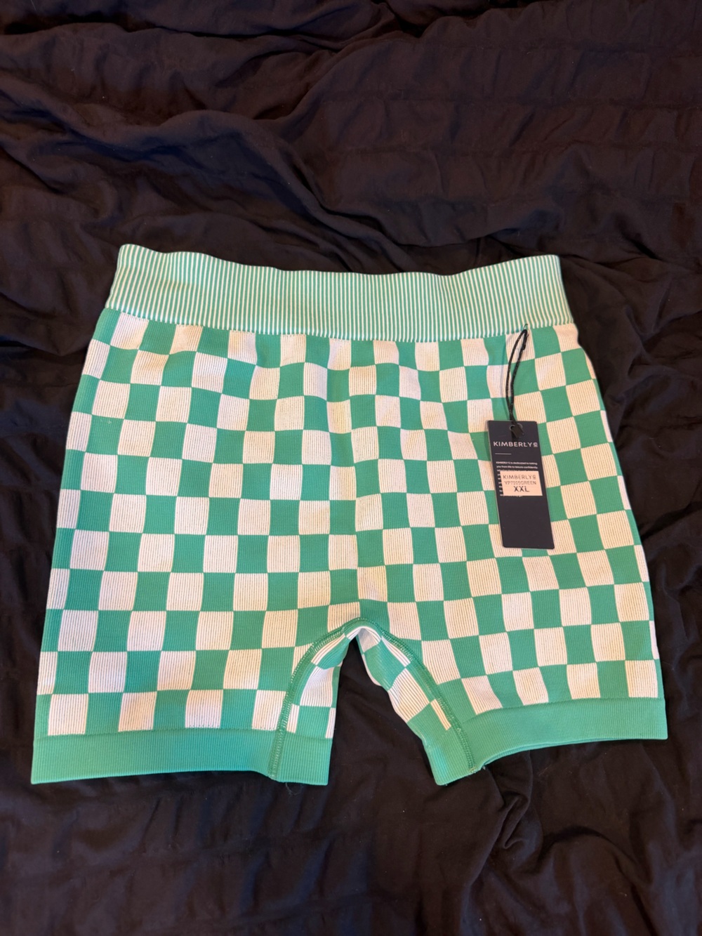 Kimberly C green checkered knit shorts high-waisted design Size XXL NWT